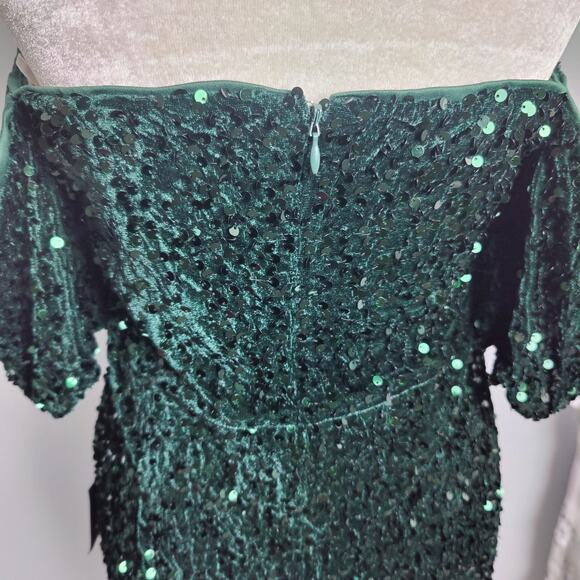 NWT Lulus Sz XL All Aglitter Emerald Green Sequin Off the Shoulder Mini Dress - Picture 8 of 9